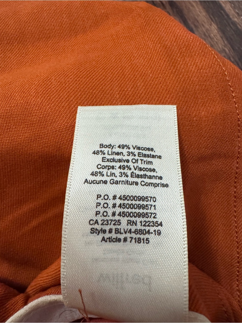 Wilfred Cherice Italian Linen Blend Orange Slim Cigarette Pants Size 10 - Picture 8 of 11